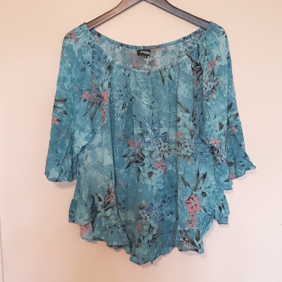 Papa Vancouver boho  floral blue wide neck flowy blouse - Picture 1 of 6